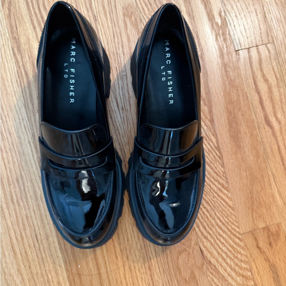 Marc Fisher Glossy Black womens platform loafers